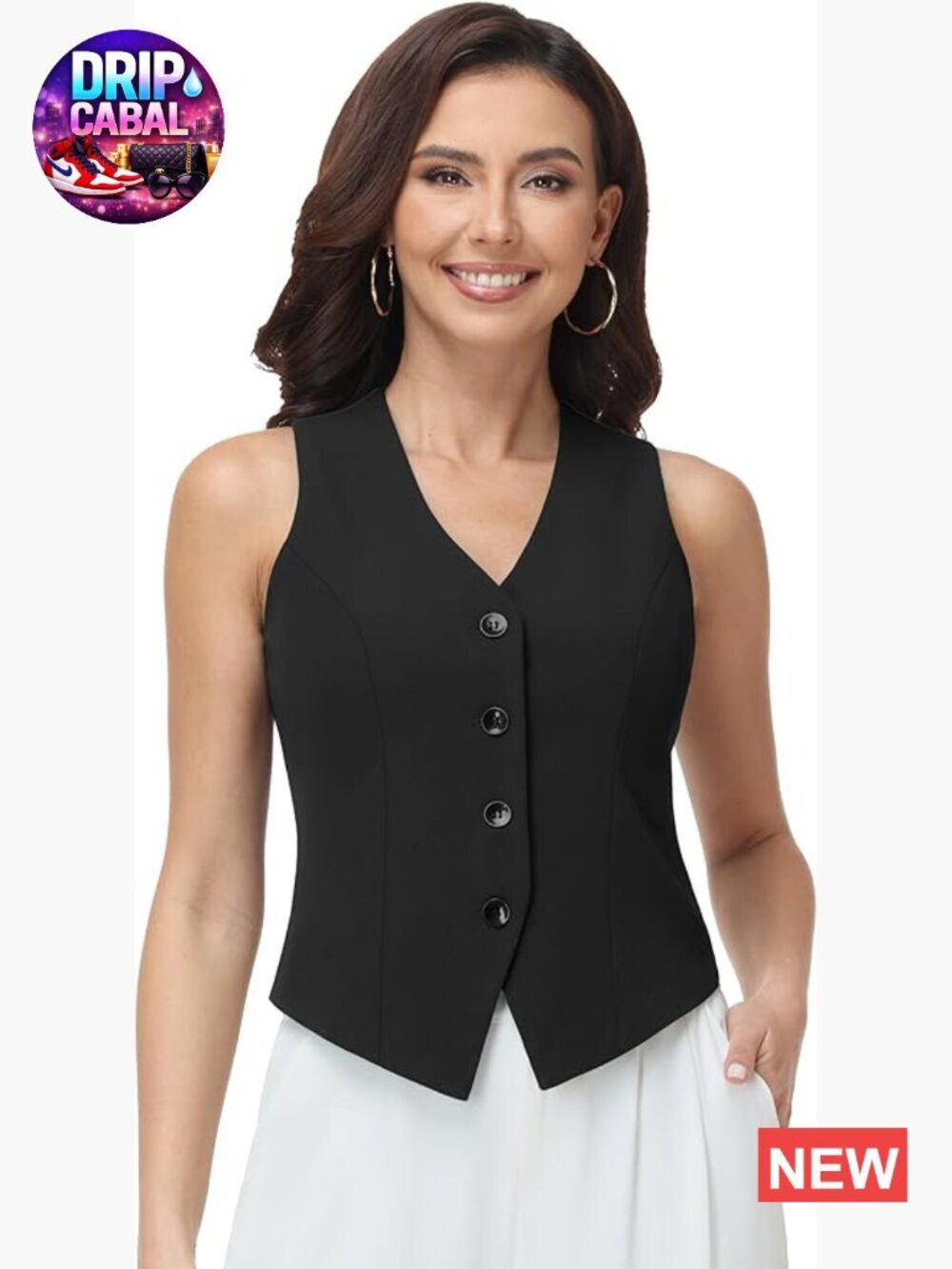 V-Neck Sleeveless Button Down Business Casual Blazer Waistcoat Vest Top